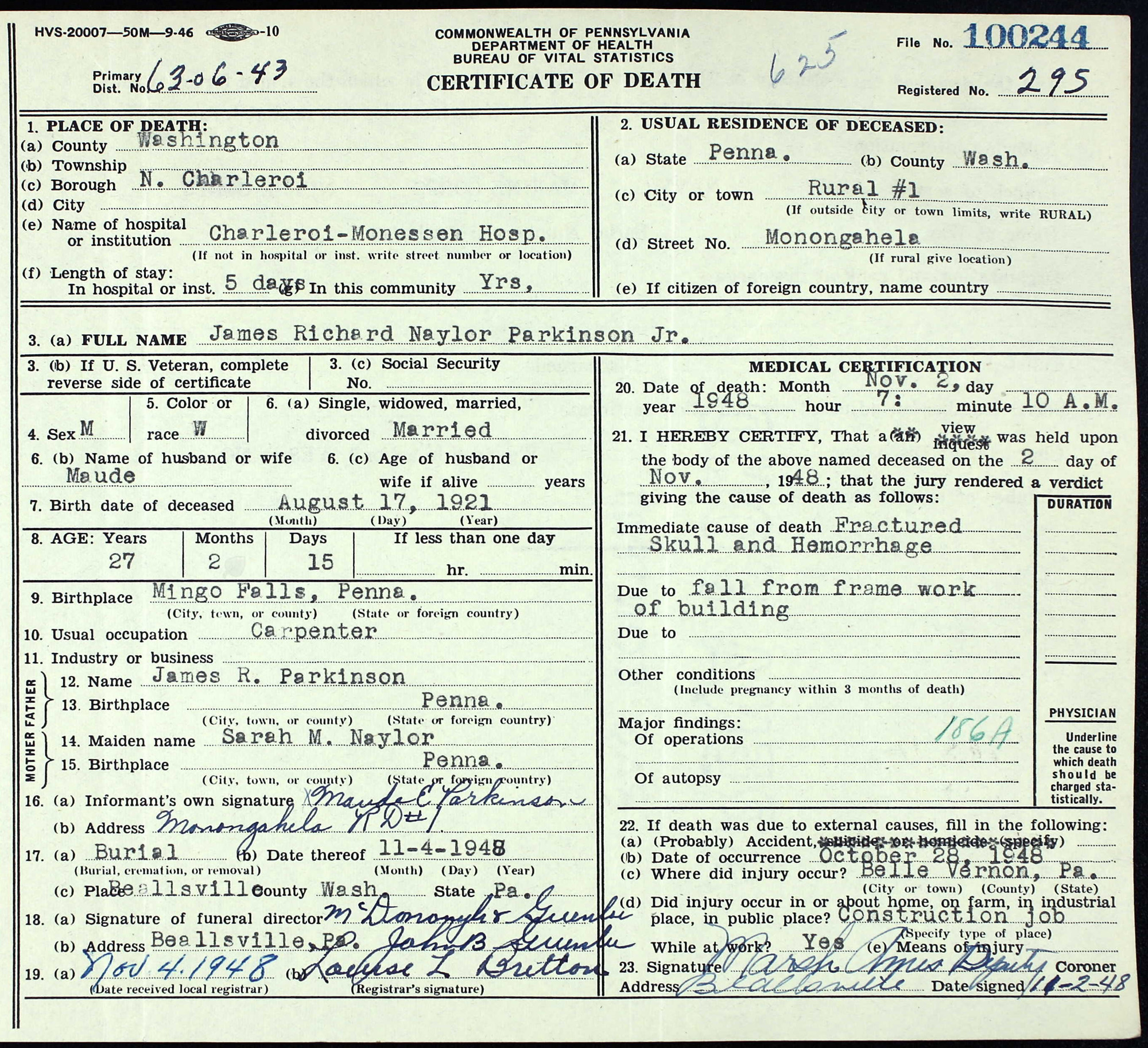 death certificate
